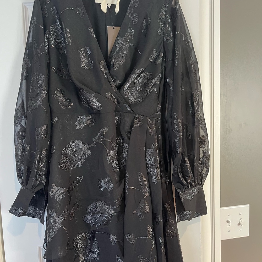 Sachin + Babi Black and Silver Floral Long Sleeve Dress